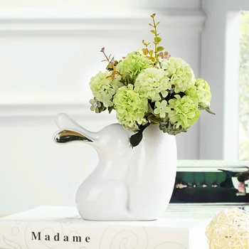 Mielas triušis Amatų, Keramikos gėlių Vaza Figūrėlės Miniatiūros su Gėlių vaza rinkiniai, Vestuvių Dovanos, namų kambarį apdaila