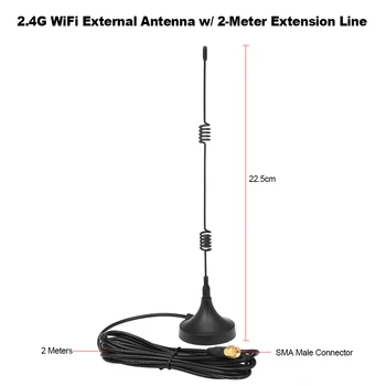 Mini 2,4 GHz WiFi Išorinės Antenos 7dBi w/ 2 Metrų Pratęsimas Linija Magnetinio Gyvis Bazės SMA Male Jungtis Maršrutizatoriaus WiFi Adapteris