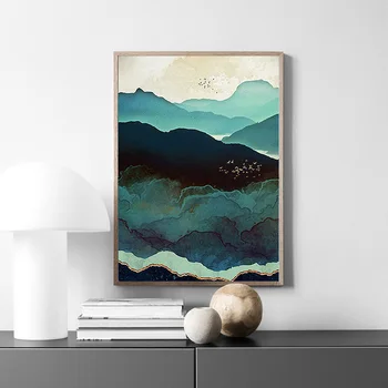 Miško kalnų saulėlydžio peizažas plakatas sienos menas abstraktus, drobė, tapyba už kambarį