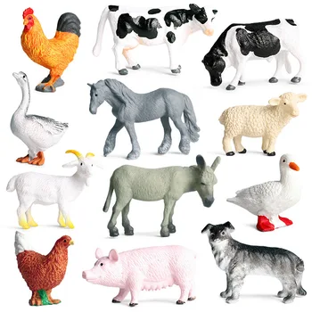 Modeliavimo Naminių Gyvūnų, Kiaulė, Karvė, Višta, 12PCS/Set mažo Dydžio PVC Modelio Miniatiūra Ūkio Gaidys Žąsų Veiksmų Skaičiai Žaislas Vaikams Dovanų