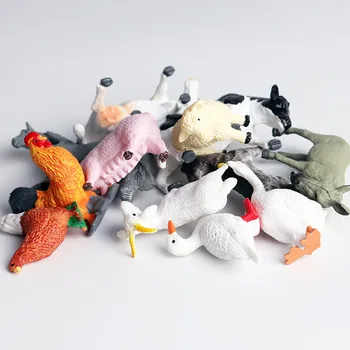 Modeliavimo Naminių Gyvūnų, Kiaulė, Karvė, Višta, 12PCS/Set mažo Dydžio PVC Modelio Miniatiūra Ūkio Gaidys Žąsų Veiksmų Skaičiai Žaislas Vaikams Dovanų