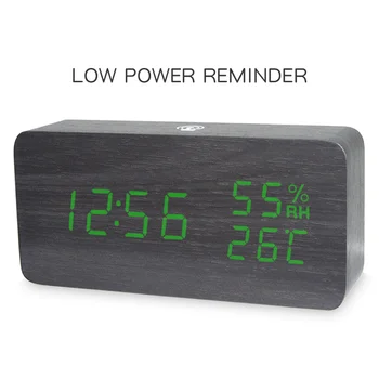 Moderni medinė Led Laikrodis garso APP kontrolės Temperatūra Drėgnumas data Elektroninės Darbalaukio Skaitmeninis USB Baterija Stalo Laikrodžiai