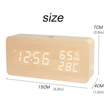 Moderni medinė Led Laikrodis garso APP kontrolės Temperatūra Drėgnumas data Elektroninės Darbalaukio Skaitmeninis USB Baterija Stalo Laikrodžiai