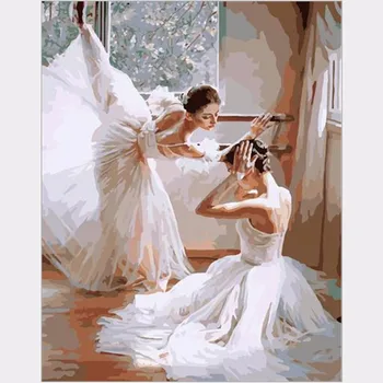 Modernios naftos tapyba nuotraukos Baleto mergina vertus dažų numeriai ant drobės su rėmu namų dekoro pigūs šiuolaikinės drobė meno