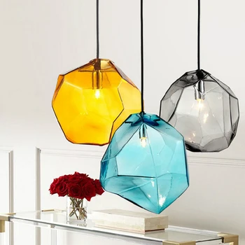 Modernus Minimalistinis Spalvinga Akmens, Stiklo pakabukas šviesos Populiariausių Senovinių Metalo Pakabukas Lempa, Šviestuvai, su Geležies Pagrindo Stiklo danga
