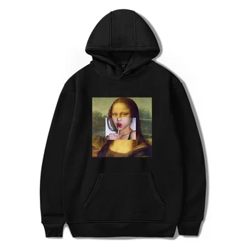 Mona Lisa juokingas animacinių filmų spausdinti vyriški megztiniai Drabužius Harajuku mados Hip-hop Unisex Viršūnes klaidingą Atsitiktinis Streetwear Hoodies Vyrai
