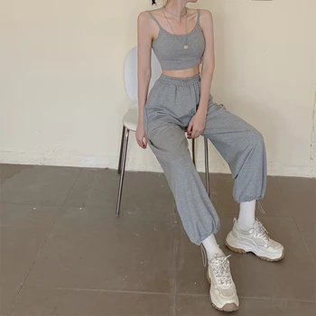 Moteris Kelnės Streetwear korėjos Stilius Laisvas Jogger moterų Sweatpants Pilka Aukšto Juosmens Komfortą Paprastų Atsitiktinis Mados Kelnės