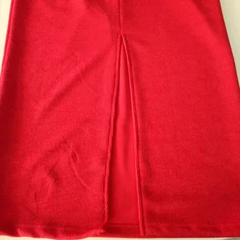 Moteris Raudona Megzta Suknelė 2020 M. Rudens Žiemos ilgomis Rankovėmis Kietas Bodycon Seksualus Dieną Naktį, O-Kaklo Moterų Aukšto juosmens Slim Suknelės