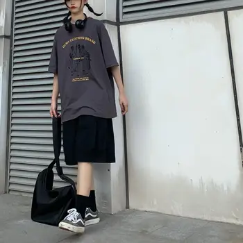 Moteriški šortai Vasarą Streetwear Japonų Stiliaus BF Kelio Ilgio ir Pločio Kojų Laisvi Kroviniai Elastinga Juosmens Harajuku Laisvalaikio Negabaritinių Naujas