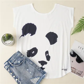 Moterys Vasarą Mielas Panda Print T Shirt Femme Harajuku T-shirt korėjos Viršūnes Tees Kawaii Atsitiktinis Laisvi Marškinėliai, Topai