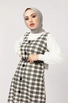Moterys ilgomis Rankovėmis Suknelė juoda juostinės pledas modelio didelis dydis Medvilnės Hijab Musulmonų Mados 2021 Žiemą Vasarą Turkijoje Laisvalaikio Drabužiai
