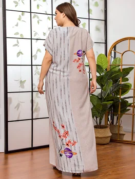 Moterų Atsitiktinis trumpas rankovės gėlių spausdinti Suknelė plius dydis afrikos dashiki prarasti abaja kaftan ramadanas skraiste maroko suknelė VKDR2313