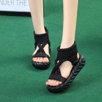 Moterų Gladiatorių Sandalai Vasarą Butas Vilnos Batai Storu dugnu Mezgimo Sandalai Kietos Ponios Platforma Sandalias Zapatos Mujer