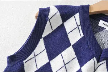 Moterų Megztinis Liemenė Rudenį 2020 Korėjos Derlius V-Kaklo Megztinis Megztas Moteris Megztiniai Rankovių Viršūnes Liemenės Žemyn Marškiniai