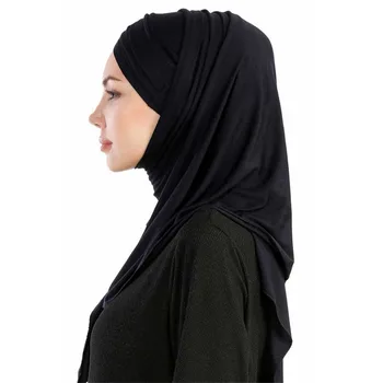 Moterų Musulmonų Šalikas Ramadanas Minkštas Lengvas Jersey momentinių Hijab Ilgai Skarelė Lengva Nešioti Islamo vidinis dangtelis turbaną