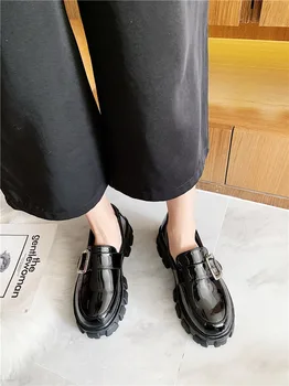 Moterų Odiniai batai 2020 Naujų rudens Japonija platforma batai retro Britų vėjo laisvalaikio bateliai banga