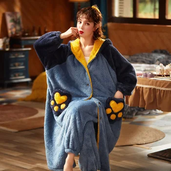 Moterų Sleepwear Plius Dydis XXL Žiemos Pižamos Intensyviau Nighty Prarasti Versija Vidutinio Stiliaus Gobtuvu Pižama Pliušinis Pajama rinkinys
