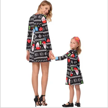 Motina Dukrai Suknelės 2018 Naują spausdinimo Kalėdų Tėvų-vaikų suknelė Mama ir Dukra Suknelė Kalėdų Šeimos derinti Drabužius