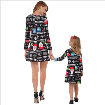 Motina Dukrai Suknelės 2018 Naują spausdinimo Kalėdų Tėvų-vaikų suknelė Mama ir Dukra Suknelė Kalėdų Šeimos derinti Drabužius