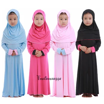 Musulmonų Islamo Mergina Suknelė ilgomis Rankovėmis Suknelės Abaja Kaftan Mergaitės Suknelė+Hijab 2vnt Kostiumai Combinaison Musulman Enfant Drabužiai