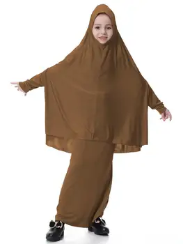 Musulmonų Mergaitės Suknelė Vaikai 2 Vienetų Komplektas Abaja Ilgai Hijab Šalikas Maxi Sijonai Islamo Drabužių Arabų Malda drabužis Jilbab Burqa Kaftan
