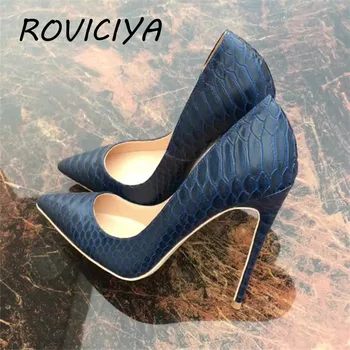 Mėlyna 12cm aukšto kulno stiletto seklių pažymėjo tne seksualus vieną batai šalies klubą moterų batai YG029 ROVICIYA
