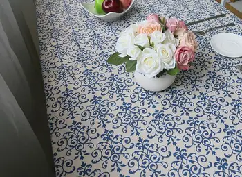 Mėlyna Gėlė Retro Nėrinių Staltiesė Kinų Stiliaus Medvilnės staltiesė Stačiakampio formos Valgomasis staltiesė, skirta stalo Iškylą