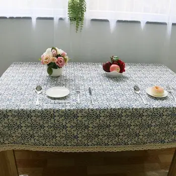 Mėlyna Gėlė Retro Nėrinių Staltiesė Kinų Stiliaus Medvilnės staltiesė Stačiakampio formos Valgomasis staltiesė, skirta stalo Iškylą