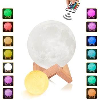 Mėnulis Žibintas 3D Spausdinimo Naktį Šviesos Įkrovimo 16 Spalvų Keitimas Nuotolinio LED Mėnulio Šviesos Touch Jungiklis Namų Dekoro Vaikų Dovanų