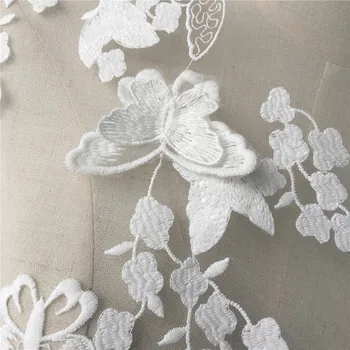 NAUJAS 3D drugelis balti siūlai nėrinių audinys, siuvinėtas audinys vestuvių suknelė/užuolaidos/Etapas drabužių priedai 