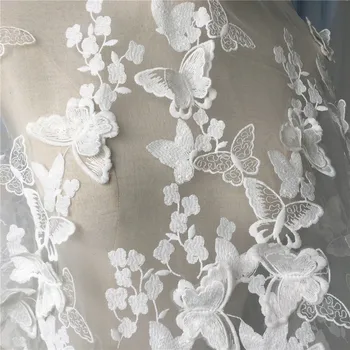 NAUJAS 3D drugelis balti siūlai nėrinių audinys, siuvinėtas audinys vestuvių suknelė/užuolaidos/Etapas drabužių priedai 