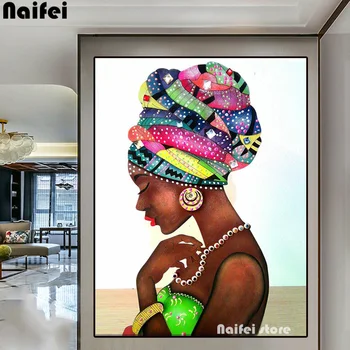 NAUJAS 3d turas deimantų siuvinėjimo Afrikos spalvinga moteris 5d Pasidaryk pats visiškai rinkiniai diamond tapybos, mozaikos nuotraukas strazdų meno,