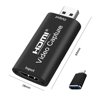 NAUJAS Nešiojamas USB 2.0 HDMI užfiksuoti Kortelės Mini Vaizdo Įrašymo Dėžutė su USB 3.1 OTG Adapteris, skirtas Žaidimas DVD Live Transliacijos Transliacijos