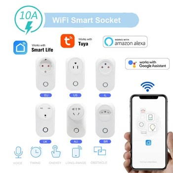NAUJAS Tuya Smart Gyvenimo WIFI Smart Plug Lizdų 10A Lizdas Nuotolinio Valdymo Laikas Balso Komanda Dirba su Alexa 