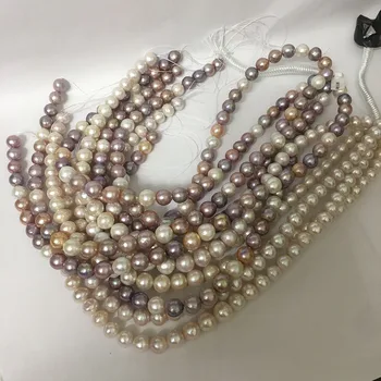 NEMOKAMAS PRISTATYMAS, 16 COLIŲ 10-14 mm pobūdžio gėlavandenių perlų medžiaga su apvalios formos-balta ir violetinė sumaišyti perlai