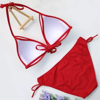 [NODELAY] 2021 Tvarstis Moterų maudymosi kostiumėlį, Seksualus Bikini, Trikampio Paplūdimio Biquini raudona Moterų maudymosi Kostiumėliai, Bikini Nustatyti Push Up Apynasrio viršuje Plaukti