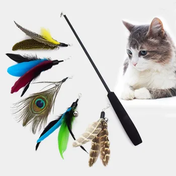 Naminių gyvūnėlių, Kačių Žaislas Trijų skyrių Teleskopinė Kibinimas Cat Stick Funny Cat Lazdelė Žaislas, be Katė Pakeitimo Plunksnų Žaislas Priedai