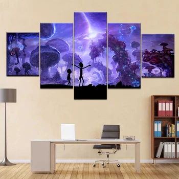 Namų dekoro Drobės HD Spaudinių 5 vnt Anime Rick ir Morty Tapybos Modulinės Nuotrauką Sienos Meno Plakatas Miegamasis Įrėminti