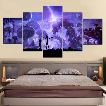 Namų dekoro Drobės HD Spaudinių 5 vnt Anime Rick ir Morty Tapybos Modulinės Nuotrauką Sienos Meno Plakatas Miegamasis Įrėminti