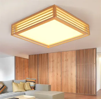Natūralaus medžio kambarį lempos Japonų stiliaus led lubų šviesos kvadratinių lempa namų puošybai miegamojo apšvietimo šviestuvas