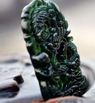 Natūrali Tamsiai Žalia Ranka Raižyti Zodiako Dragon Vyrų Jade Pakabukas Jade Subtilus Šviesos Žaisti Skaidrus