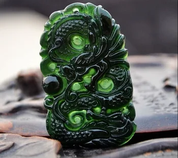 Natūrali Tamsiai Žalia Ranka Raižyti Zodiako Dragon Vyrų Jade Pakabukas Jade Subtilus Šviesos Žaisti Skaidrus