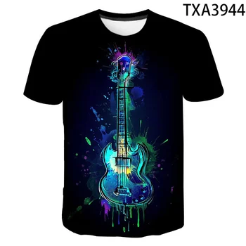 Nauja Liepsna Vyrų 3D atspausdintas T-Shirt rock&roll Muzikos gitara Mados Kvėpuojantis Amerikos Atsitiktinis orkestras Kietas trumpomis Rankovėmis Viršūnes