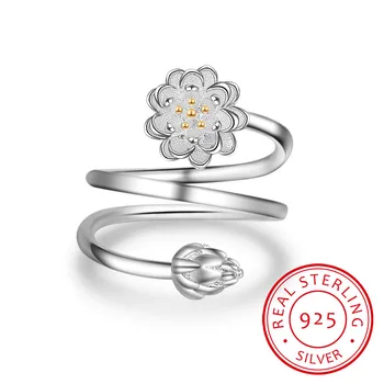 Nauja Siunta 925 Sterlingas Sidabro Žiedai Lotoso Gėlė, Žiedai Smulkūs Papuošalai Moterims Žiedas Vestuves Gimtadienis Aukščiausios Kokybės