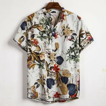 Nauja Vasaros Vyrų Havajų Lininius Marškinius Derliaus Masculina Marškinėliai Trumpomis Rankovėmis Havajų Lino Gėlių Hombre Marškinėliai
