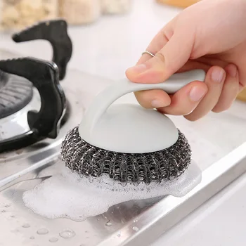 Nauja skalbimo puodą magija nailono plastiko, vielos valymo šepetys su rankena puodą teptuku virtuvės nukenksminimo nerūdijančio plieno skein šepetys