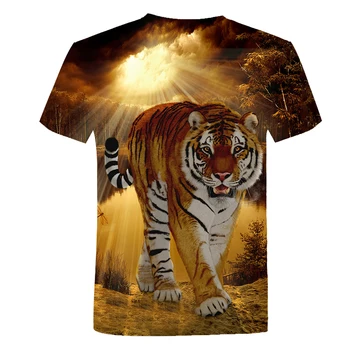 Nauja, vyriški T-shirt 3D atspausdintas gyvūnų valdinga trimatis tigras marškinėliai trumpomis rankovėmis juokinga dizaino atsitiktinis viršų T-shirt