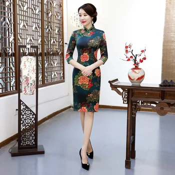 Naujas Atvykimo Moterų Gėlių Qipao Cheongsam Suknelė Trumpas Kinų Tradicinė Suknelė Moterų Plius Dydis M L XL XXL, 3XL 4XL