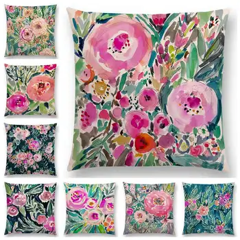 Naujas Dizainas Akvarelė Gėlių Stiliaus Spaudinių Pagalvėlė Padengti Namų Dekoro Sofa Mesti Užvalkalas 25 spalva