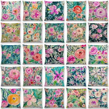 Naujas Dizainas Akvarelė Gėlių Stiliaus Spaudinių Pagalvėlė Padengti Namų Dekoro Sofa Mesti Užvalkalas 25 spalva